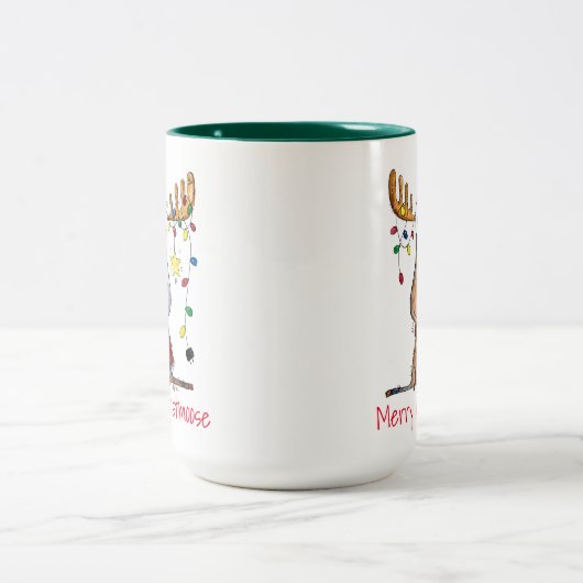 Niedliche Whimsical Weihnachten Elche Zwei-Tone-Ka Zweifarbige Tasse (Mittel)