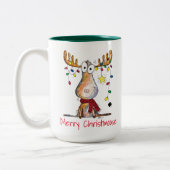 Niedliche Whimsical Weihnachten Elche Zwei-Tone-Ka Zweifarbige Tasse (Links)