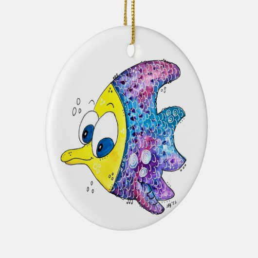 Niedliche Whimsikfarbene Fische Keramik Ornament (Rechts)