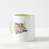 Niedliche Whimsikfarbene Fische Zweifarbige Tasse (Vorderseite Links)