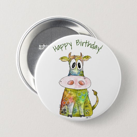 Niedliche Whimsikfarbene Kuh Button (Vorne & Hinten)