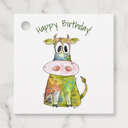 Niedliche Whimsikfarbene Kuh Geschenkanhänger (Vorderseite)