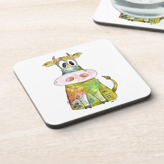 Niedliche Whimsikfarbene Kuh Getränkeuntersetzer (Linke Seite)