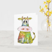 Niedliche Whimsikfarbene Kuh Karte (Gelbe Blume)