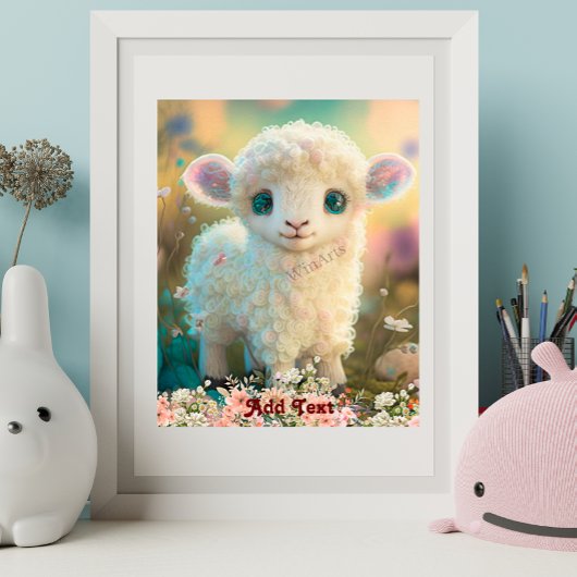 Niedliche Whimsikfarbene Lamm-Blume Kinderzimmer Poster