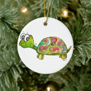 Niedliche Whimsikfarbene Schildkröte Keramik Ornament