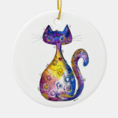 Niedliche Whimsikfarbige Katze Keramik Ornament (Vorne)