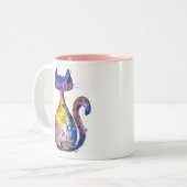 Niedliche Whimsikfarbige Katze Zweifarbige Tasse (Vorderseite Links)