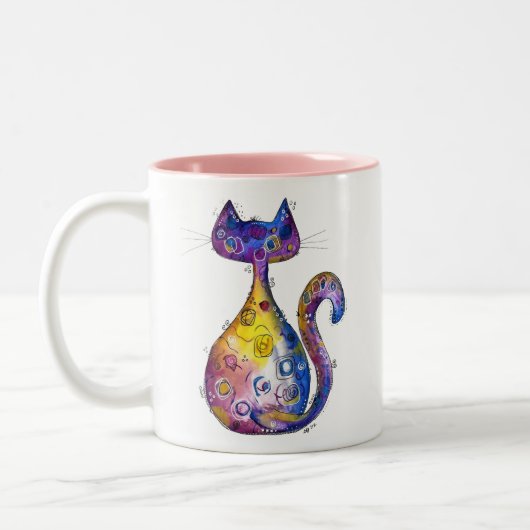 Niedliche Whimsikfarbige Katze Zweifarbige Tasse (Links)