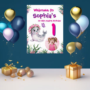 Niedliche Whimsikflorale Sealion Geburtstag Willko Poster