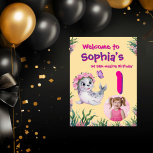 Niedliche Whimsikflorale Sealion Geburtstag Willko Poster