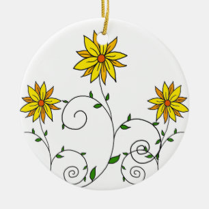 Niedliche Whimsikgelbe Blumen Doodle Art Keramikornament
