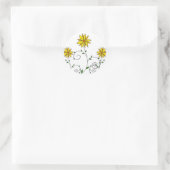 Niedliche Whimsikgelbe Blumen Doodle Art Runder Aufkleber (Tasche)