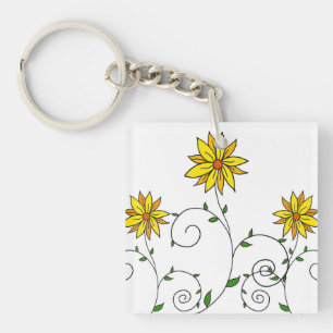 Niedliche Whimsikgelbe Blumen Doodle Art Schlüsselanhänger