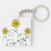 Niedliche Whimsikgelbe Blumen Doodle Art Schlüsselanhänger (Rückseite)