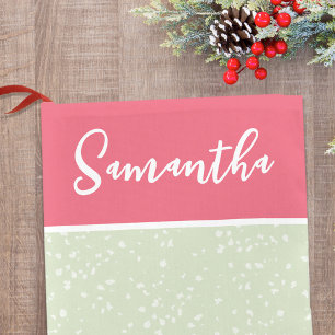 Niedliche Whimsikkalligraphie Pink Green Simple Kleiner Weihnachtsstrumpf