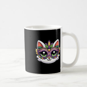 Niedliche Whimsikkatze im festlichen Mardi Gras Ma Kaffeetasse