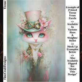 Niedliche Whimsikkatze in Steampunk-Hut-Dekoupage  Seidenpapier