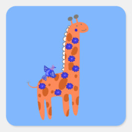 Niedliche Whimsikkunst Giraffe Bird Orange Blue Quadratischer Aufkleber