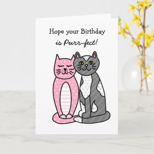 Niedliche Whimsikkunst Katzen Geburtstag Karte (Gelbe Blume)