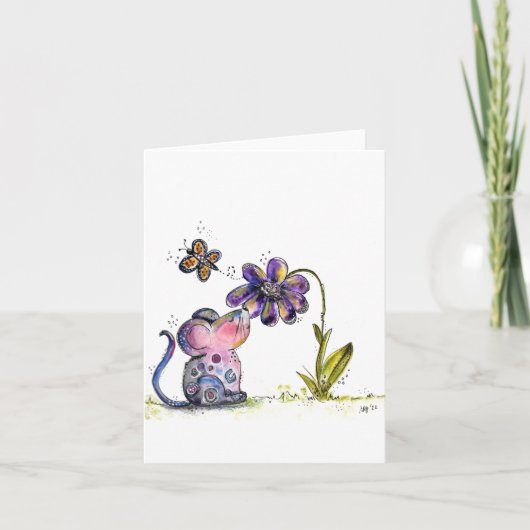 Niedliche Whimsikmouse und Blume Karte (Vorderseite)