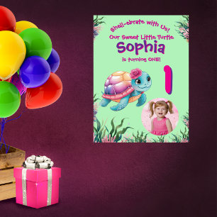 Niedliche Whimsikschildkröte Geburtstag Willkommen Poster