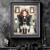 Niedliche Whimsischer Halloween Fairy and Ghost Ar Poster