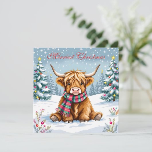 Niedliche Whimsisches Hochland-Kuh Personalisiert Karte (Stehend Vorderseite)