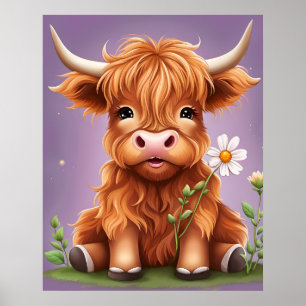 Niedliche Whimsisfantasy Scottish Highland Cow AI Poster