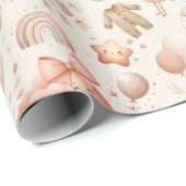 Niedliche Whimsy Baby Dusche Beige Wrapping Paper  Geschenkpapier (Rolleneckpunkt)