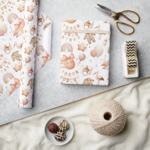 Niedliche Whimsy Baby Dusche Beige Wrapping Paper Geschenkpapier