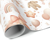 Niedliche Whimsy Baby Dusche Beige Wrapping Paper Geschenkpapier (Rolleneckpunkt)