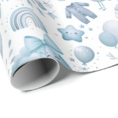 Niedliche Whimsy Baby Dusche Blue Wrapping Paper R Geschenkpapier (Rolleneckpunkt)