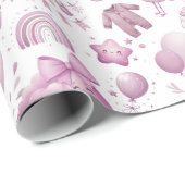 Niedliche Whimsy Baby Dusche Pink Wrapping Paper R Geschenkpapier (Rolleneckpunkt)