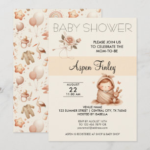 Niedliche Whimsy-Babydusche - Rose Einladung