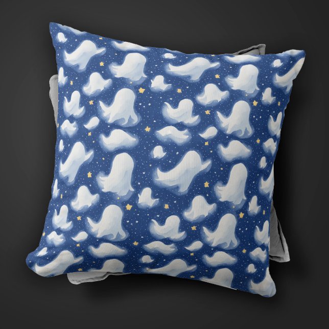 Niedliche Whimsy Ghost Blue Halloween Night Waterc Kissen (Von Creator hochgeladen)