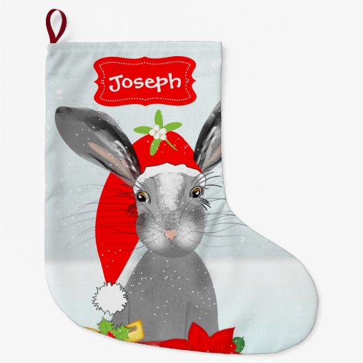 Niedliche Whimsy Weihnachtsbunny Rabbit peronisier Großer Weihnachtsstrumpf (Vorderseite)
