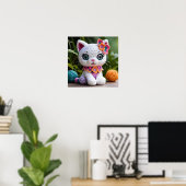 Niedliche Whiskys: White Kitty Cat Crocheted Color Poster (Heimbüro)