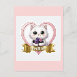Niedliche White Cat Happy Birthday Feiertagspostkarte