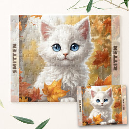 Niedliche White Cat Kitten Herbst Individuelle Nam Puzzle