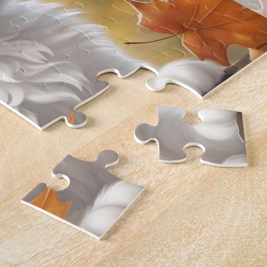 Niedliche White Cat Kitten Herbst Individuelle Nam Puzzle (Seite)