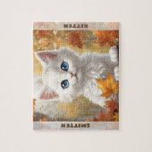 Niedliche White Cat Kitten Herbst Individuelle Nam Puzzle (Vertikal)
