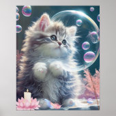 Niedliche White Cat Spielen mit Bubbles Art Kinder Poster (Vorne)