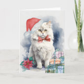 Niedliche White Cat Weihnachtsmannmütze Geschenke Karte (Vorderseite)