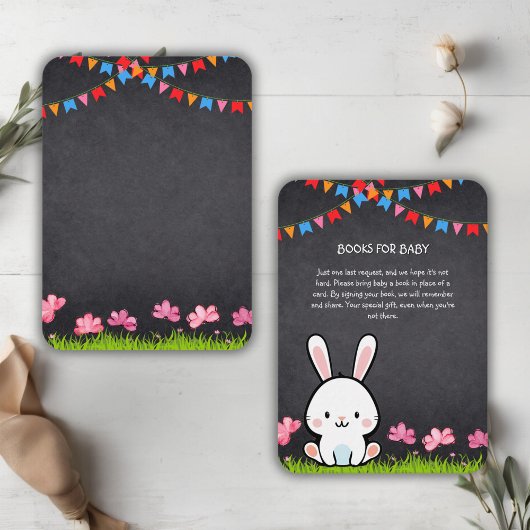 Niedliche White Chalkboard Bunny Baby Dusche Begleitkarte