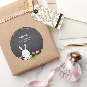 Niedliche White Chalkboard Bunny Baby Dusche Runder Aufkleber