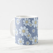 Niedliche White Daisies auf Blue Daisy Kaffeetasse (Vorderseite Links)