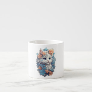 Niedliche White Floral Kitty Cat Espressotasse