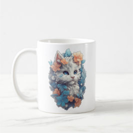Niedliche White Floral Kitty Cat Kaffeetasse