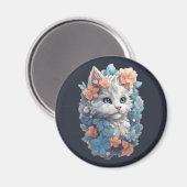 Niedliche White Floral Kitty Cat Magnet (Vorderseite/Rückseite)